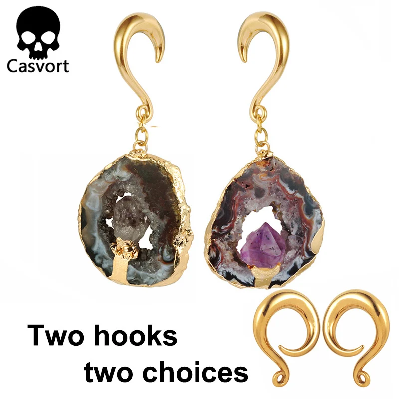 Casvort 2 Шт Нерегулярные с драгоценными кристаллами болтающиеся беруши тоннель для ушей из нержавеющей стали золотые ушные крючки калибры для пирсинга