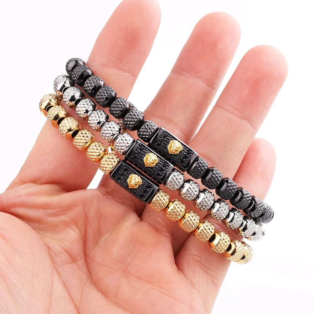 JARAVVI New Cute Design Stainless Steel Beads CZ Gold Lion Charm Macrame Bracelet Men - Image 6