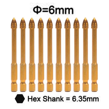 

10 Pcs Marble Porcelain Tile Glass Drill Bits Titanium Ceramic Cross Spear Head
