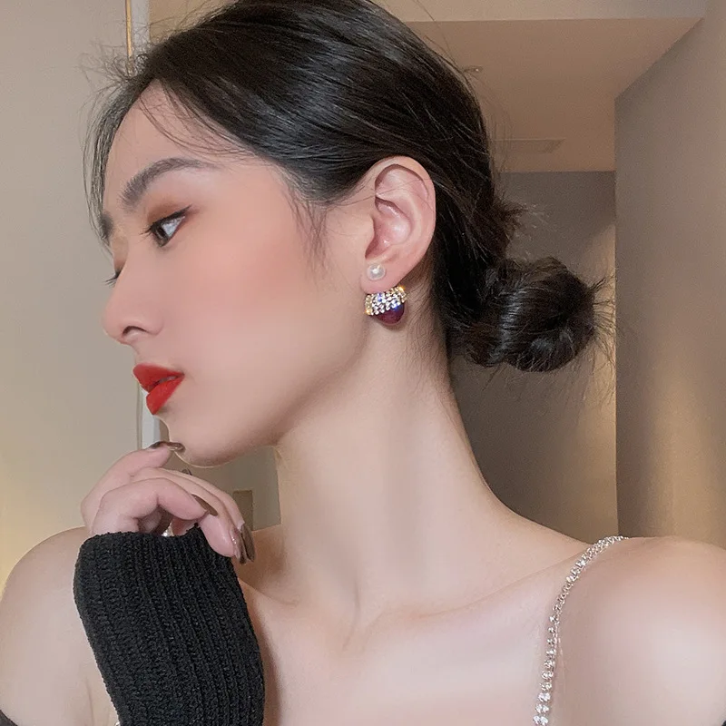 Fashion Stones Cherry Big Stud Earrings For Women Korean Style Front And Back New Brincos Jewelry bijoux