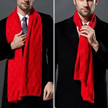 

Men Classic Business Knitted Long Scarf Solid Color Plaid Jacquard Shawl Wraps