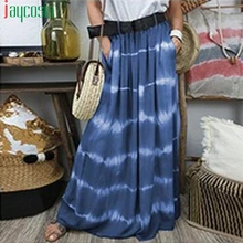 Свободная пляжная длинная юбка женская повседневная с высокой талией в полоску дышащая женская юбка градиентная Мода размера плюс большие бедра вечерние юбки