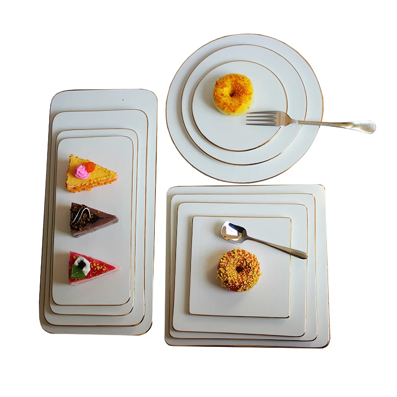 European White Square Plates Set Ceramic Plates Dinner Set and Dishes Western Dishes Cake Pan Dessert Plate Sushi Dish