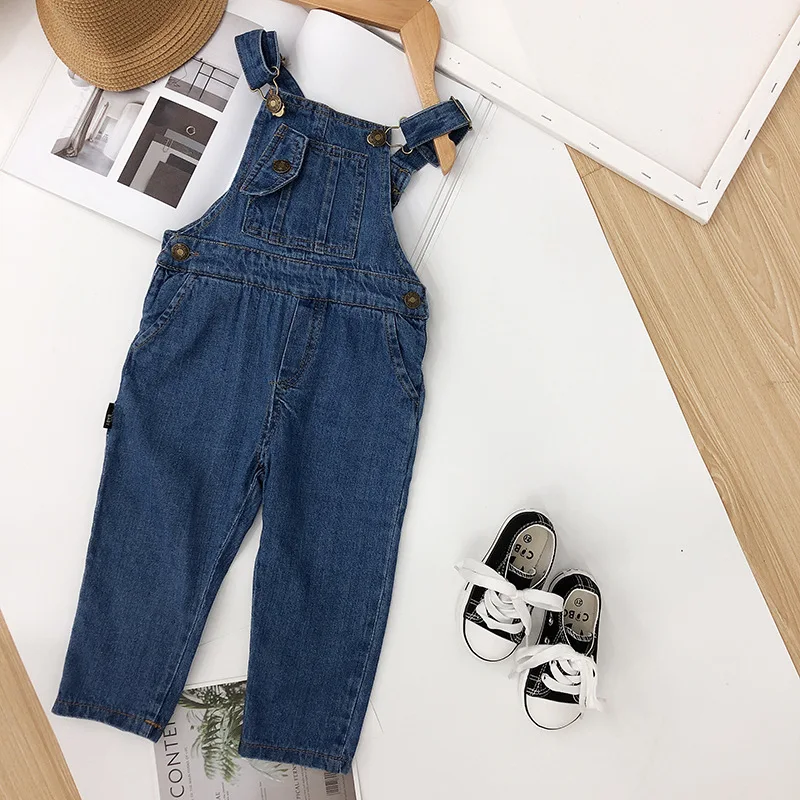 WLG kids overalls boys girls spring autumn denim blue overall baby casual all match clothes
