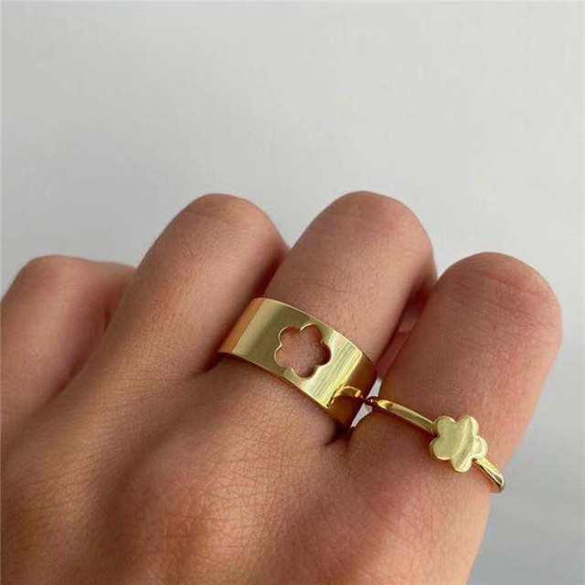 Color Hollowed Heart Shape Open Ring Set Design Cute Fashion Love Jewelry For Women Girl Gifts Adjustable Birthday Party