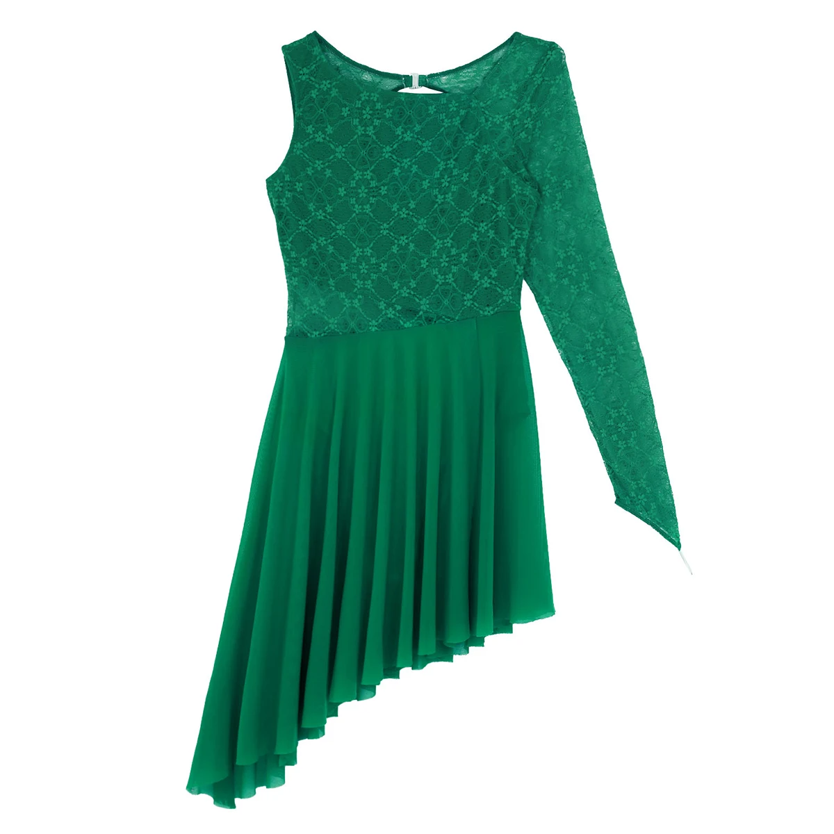 Women Lyrical Dance Costumes Single Long Sleeve Asymmetrical Lace Figure Skating Dress Adults Gymnastics Ballet Leotard