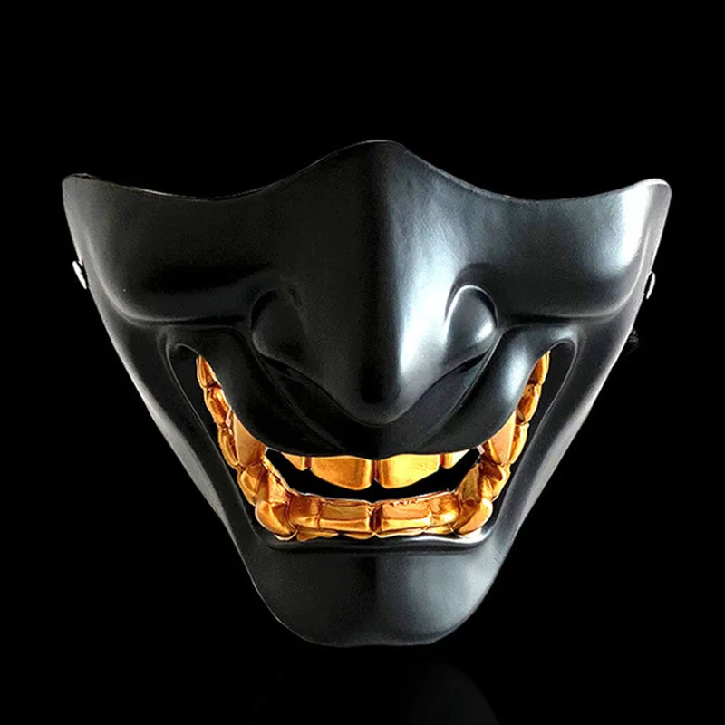 Faroot Halloween Uppeer Half Face Resin Airsoft Mask Cosplay Evil Demon Monster Kabuki Samurai Hannya Costume - Цвет: Черный