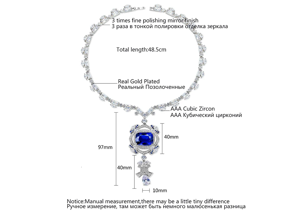 LUOTEEMI, дизайн, длинное ожерелье для женщин, роскошное, Трендовое, CZ ювелирное изделие, Свадебная вечеринка, таинственный синий цвет, Feminino, рождественский подарок