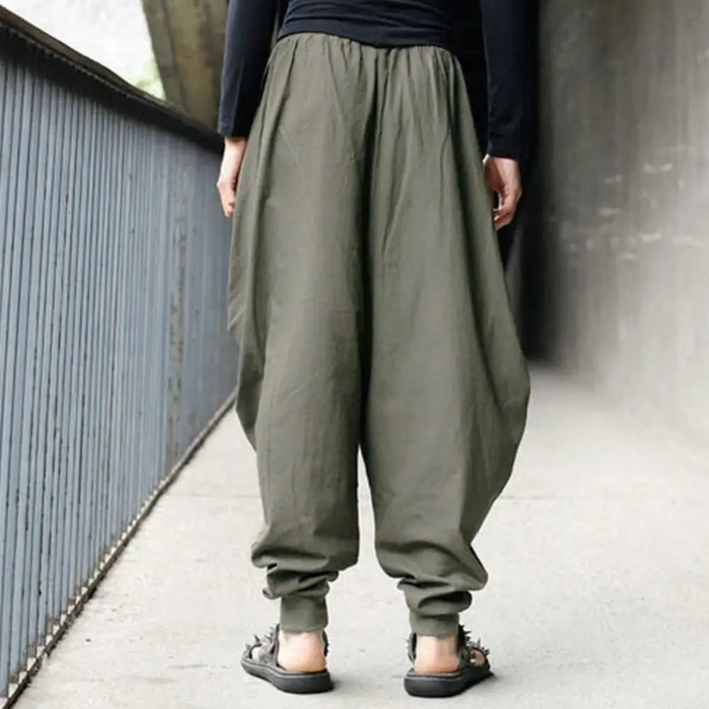 80% Hot Sales!!! Vintage Solid Color Loose Sports Harem Pants Wide Leg Elastic Band Long Trousers