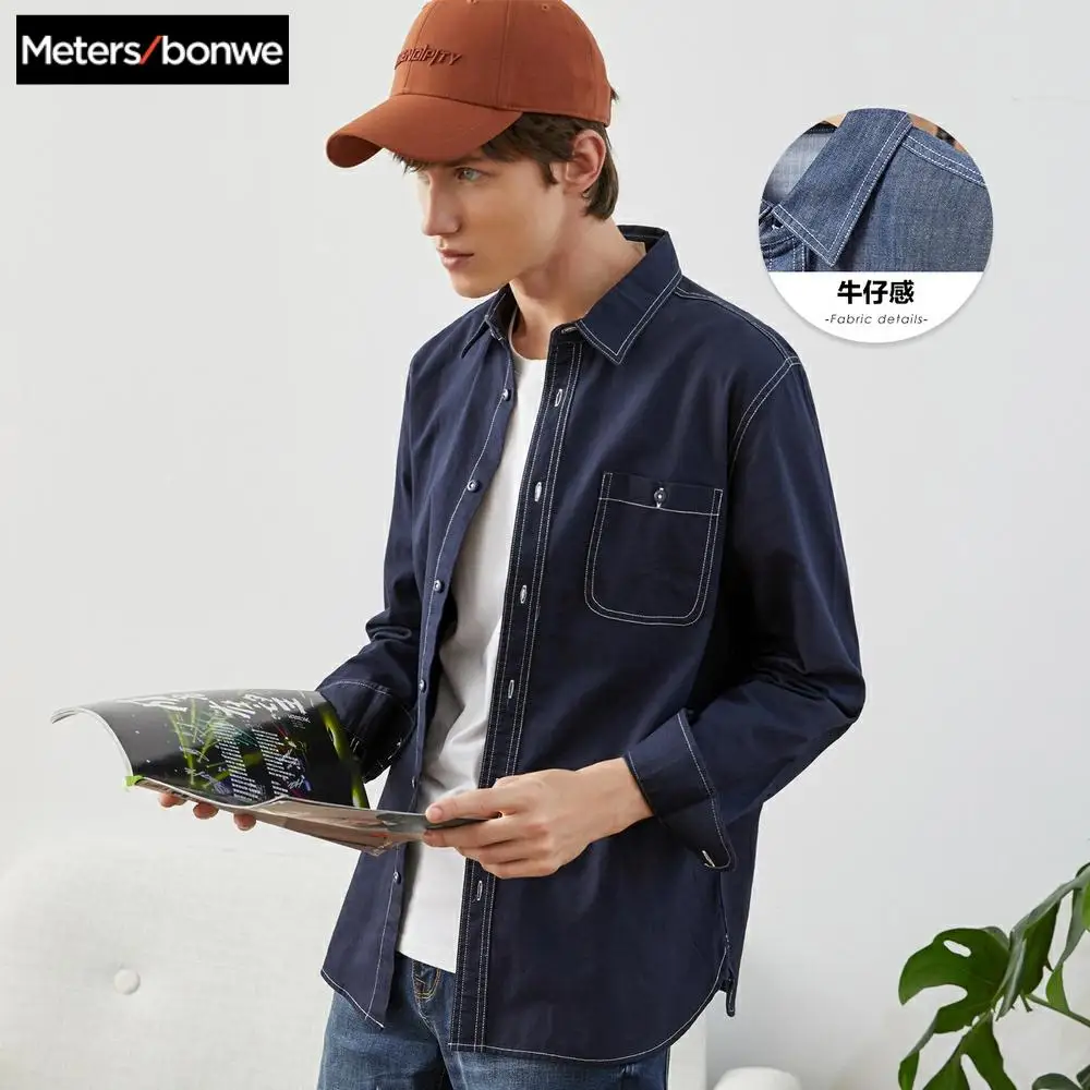 Goedkoop Metersbonwe Merk Mannen Nieuwe Casual Shirts 2019 Lente Herfst Mannelijke Slanke Lange Mouwen Shirts Reguliere Katoen Mannelijke Tiener Tops