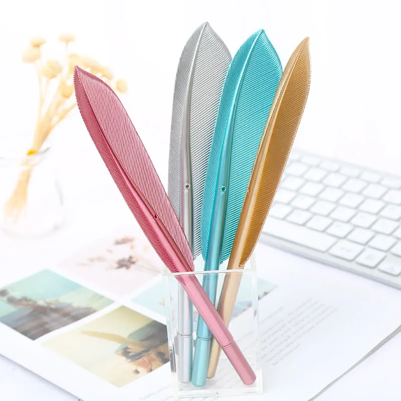 Creative Cute Kawaii Cat Dog Gel Pens School Pink Panther Unicorn Panda Mermaid Corn Fox Stationery Kawai Thing Stationary Store - Цвет: feather random 1pc