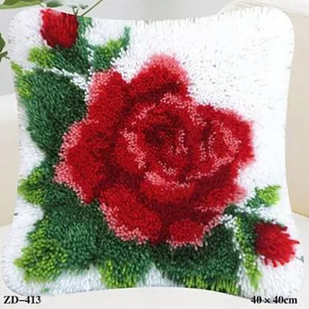 

Embroidery Pillow Latch Hook Rug Kits Flower Knitting Rose Do It Yourself Kussen Knooppakket Sewing Thread Craft Cushion Kits