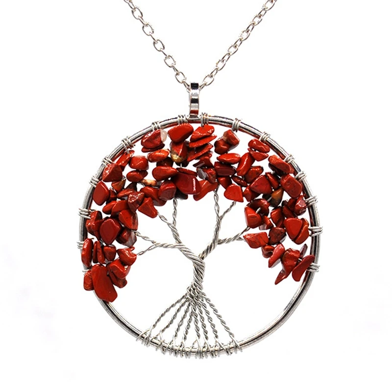 7 Чакра, кварцевый и из натурального камня, древо жизни, маятниковая подвеска, ожерелье для женщин, целебное хрустальное ожерелье, s подвески, ювелирные изделия рейки - Окраска металла: Red Stone  SG