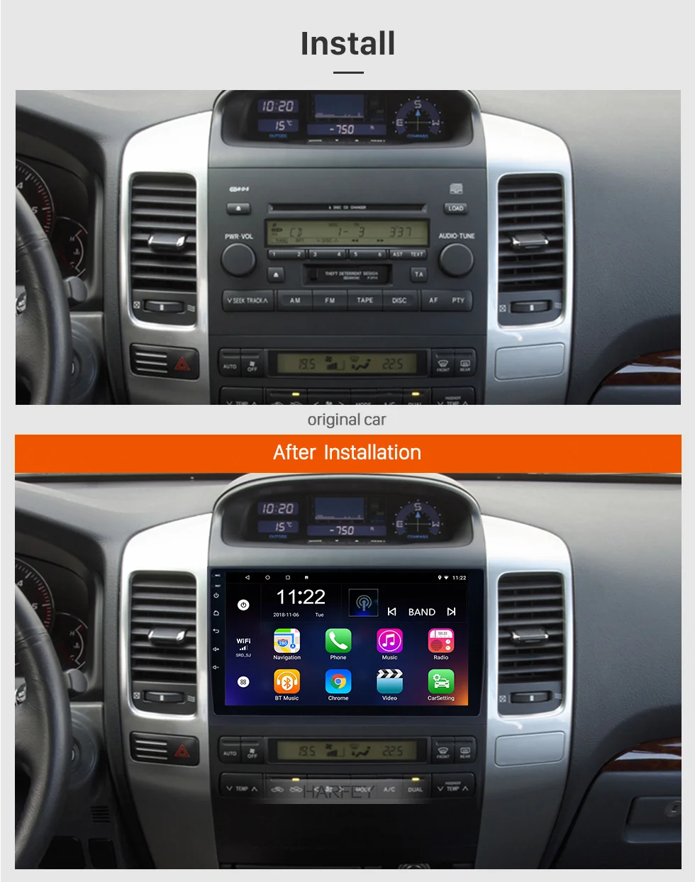 Excellent Harfey 2Din Android 9.0/8.1 9" Car Radio For Toyota Prado 2007-2010 Touchscreen Wifi Multimedia Player GPS Head Unit 2