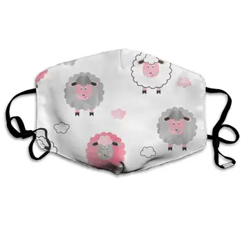 

Watercolor Cute Sheep Pattern Washable Reusable Mask, Cotton Anti Dust Half Face Mouth Mask For Kids Teens Men Women With