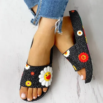 

Beach Slippers Sunflower Cartoon Platform Sandals Women Casual Flats Flip Flops Female Outside Summer Home Bath Indoor Shoes