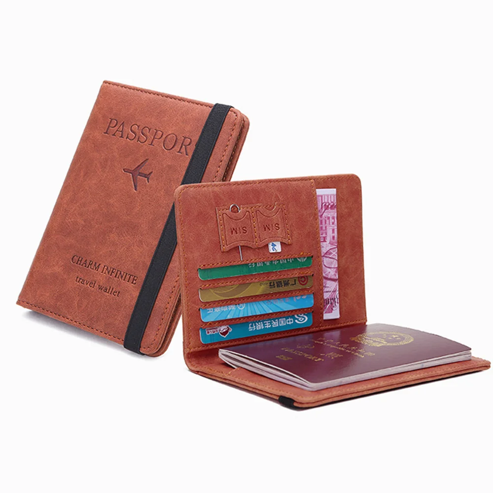 Ladies Men RFID Vintage Business Passport Case Multifunctional ID Bank Card PU Leather Wallet Travel Accessories