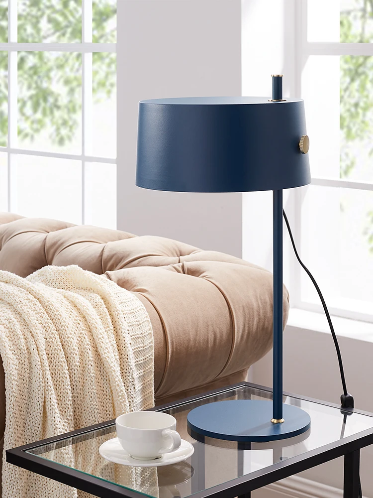 

Modern Blue Black Metal Table Lamp Living Room Bedroom Bedside Fabric Lampshade Home Lighting Fixtrues Adjustable Height