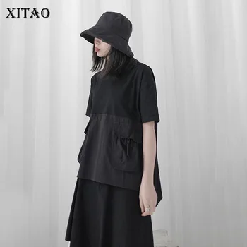 

XITAO Dark Style Personalized Stitching T Shirt Fashion Plus Size Short Sleeve Solid Color Women Tops Fashion Tshirt XJ4667