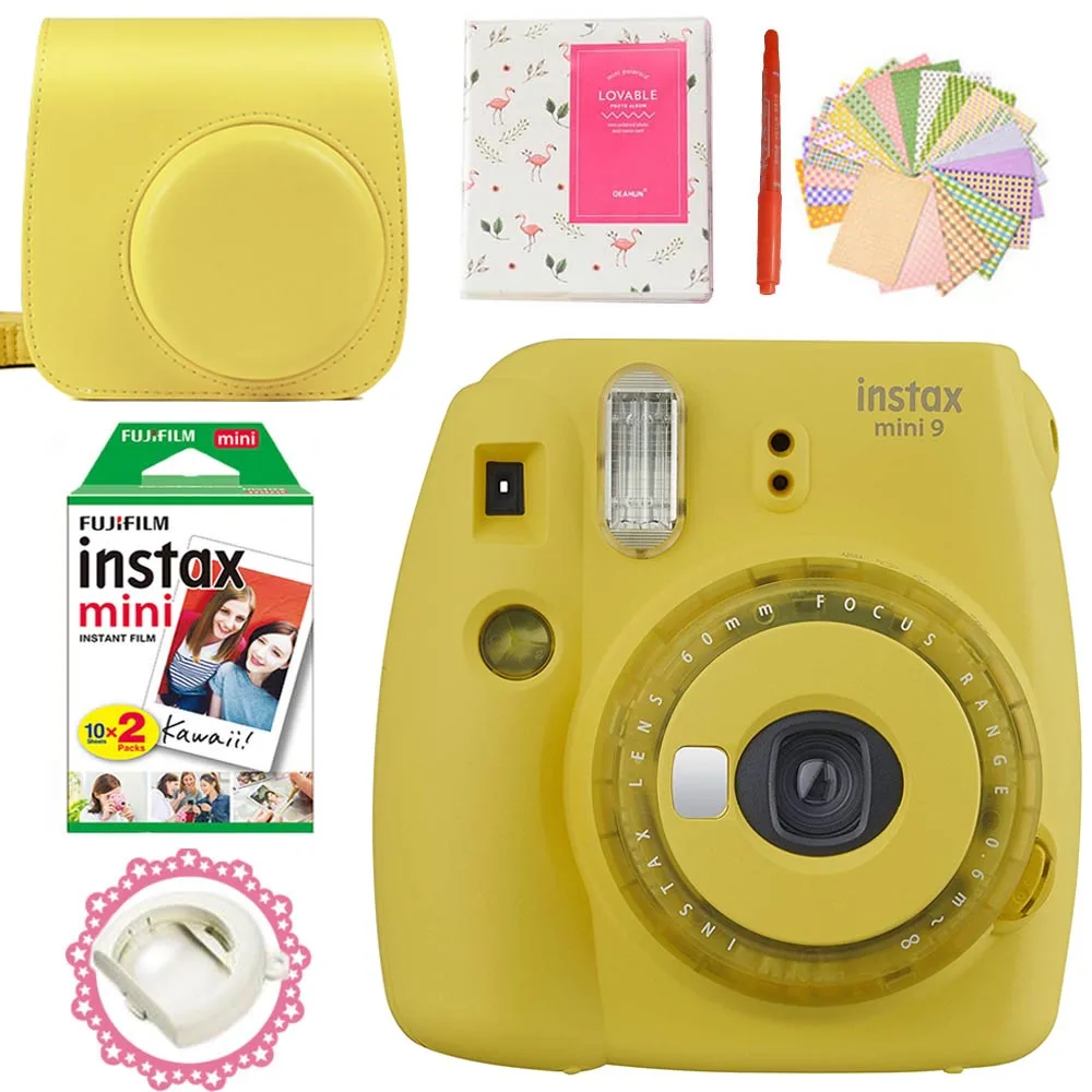 Fujifilm Instax Mini 9 Camera прозрачный желтый + 20 листов мини белая пленка фотобумага чехол