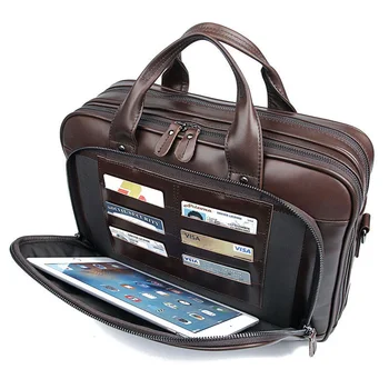

Casual Zipper Briefcase Genuine Leather Men Shoulder Messenger Office Bags Laptop Bag Maletines Hombre Trabajo Men's Briefcase