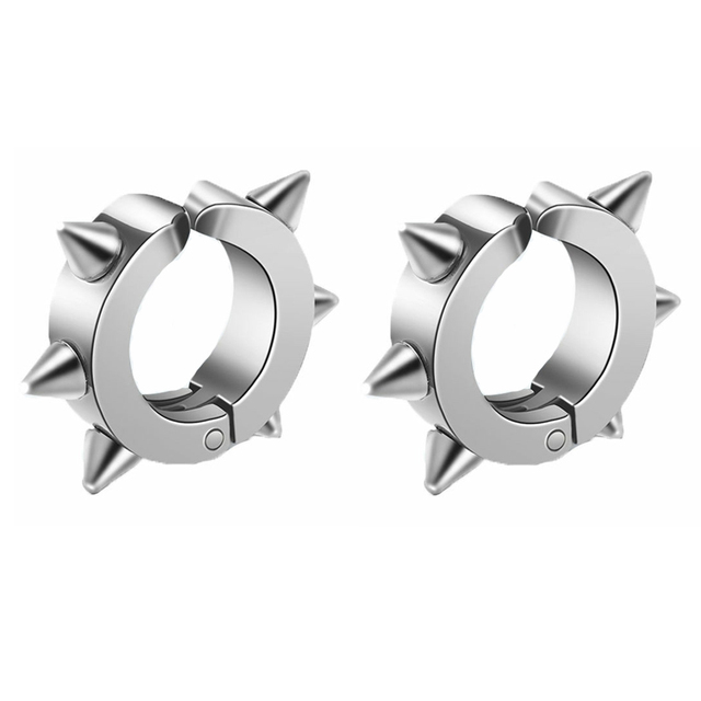 pair Classic Korean Punk Stainless Steel Ear Clip Earrings For Men Women Black No Pierced Fake Ear Circle New Pop Jewelry