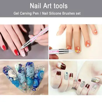 

5Pcs Set Nail Art Dotting Pen Crystal 2 Way Brush Salon Tools UV Decoration Kit Handle Painting Gel Rhinestones Acrylic Man E8F2