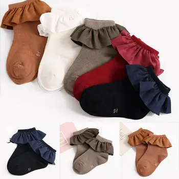 

5 Color kid short socks with lace welt funny happy knitted infant newborn toddler baby socks for girls age 2-8 year old