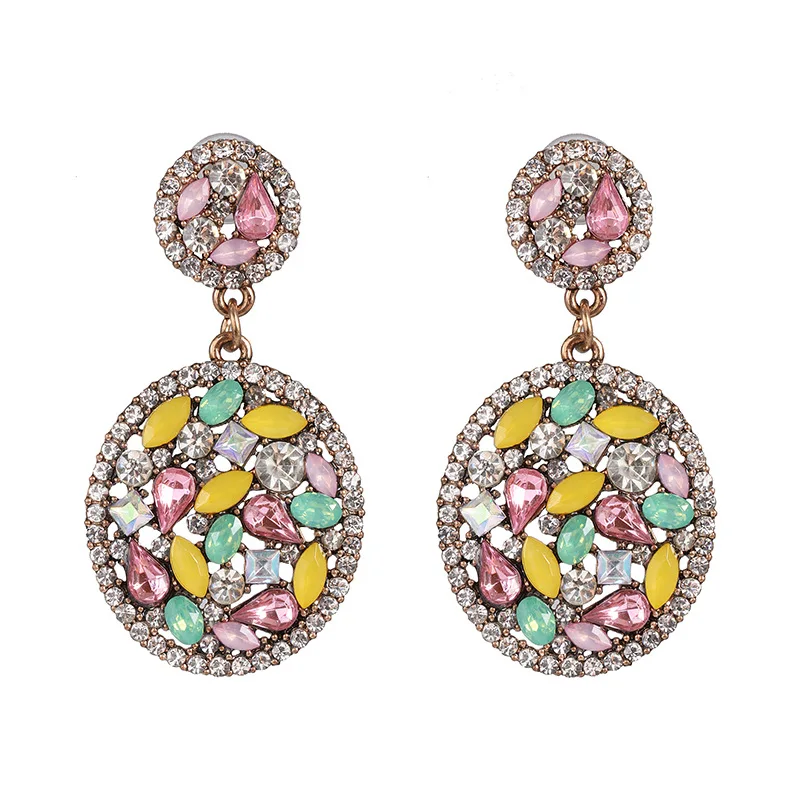 2023 New ZA Fashion Glass Crystal Round Geometric Drop Earrings Women