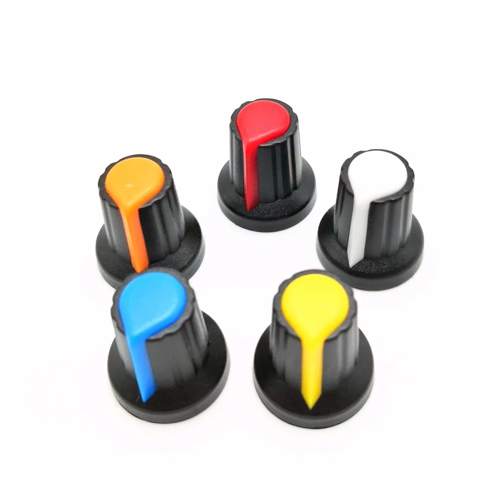 Potentiometer Knob 20pcs WH148 potentiometer knob cap(copper core) 15X17mm 6mm Shaft Hole 5color