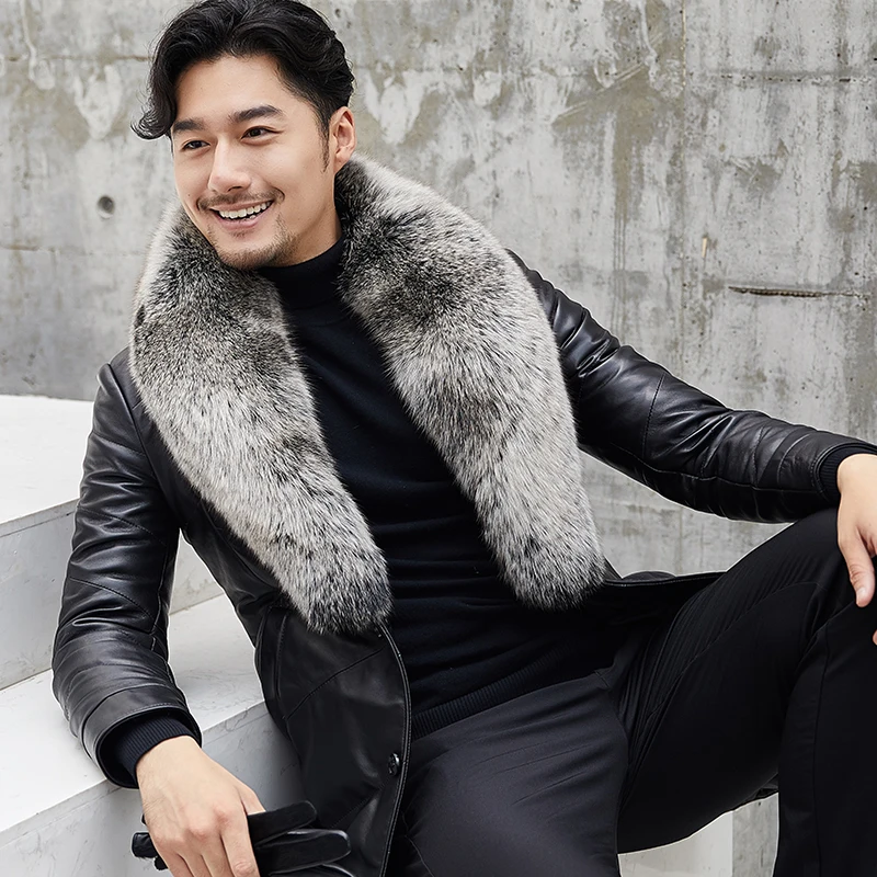 

Genuine Leather Winter Jacket Fox Fur Collar Real Sheepskin Coat for Men Warm Down Jackets Plus Size Chaqueta MY1892