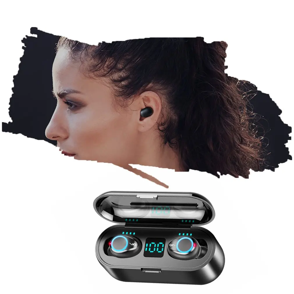 Fashion trend sports bluetooth headset wireless true stereo binaural 5 0 earphone with charging compartment pop up window