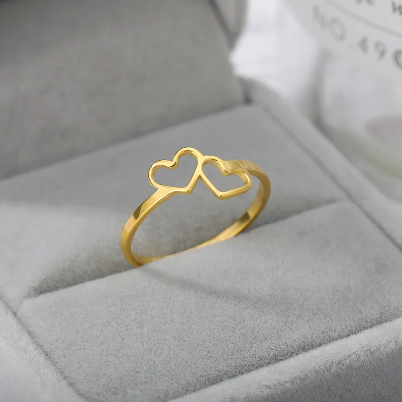 Female Women's Rings Wedding Stainless Steel Love Heart Round Ring Gifts Girl Party Fashion Copper Jewelry Accessories
