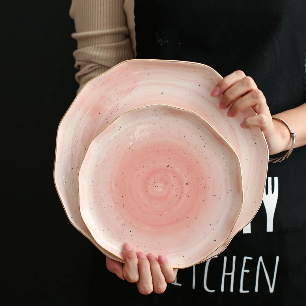 

European Style Gold Ceramic Plate Rice Dish Western Dish Dessert Plate Serving Dish Plates Dinner Dishes and Plates Sets