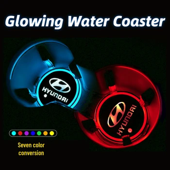 

2pcs Glow Coaster LED Light Cup Holder Styling LED Drink Cup Mat For Hyunda Tucson Solaris IX35 Sonata Encino Rohens Elantra