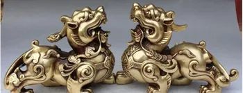 

YM 1pc 8" Fengshui Bronze Wealth Money Dragon Pi Xiu kylin Unicorn Animal Statue