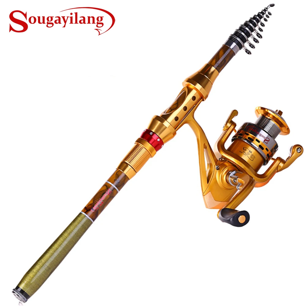 

Sougayilang Fishing Rod Combo Kit Carbon Fiber Telescopic Pole With Full Metal Reel Set Trolling Carp Fishing Tackle De Pesca