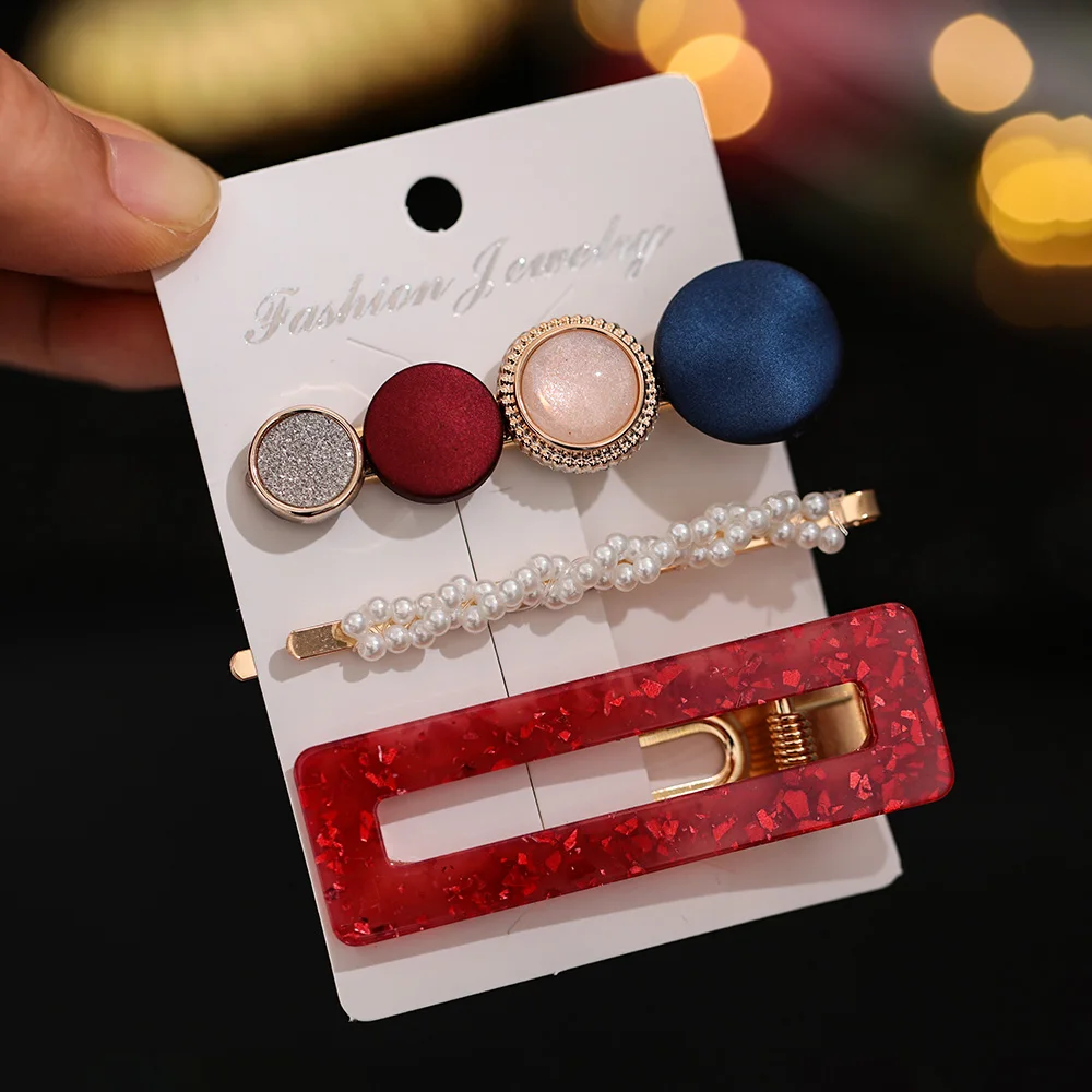 1/2/3 шт./компл. Новая мода жемчуг ацетат геометрические заколки для волос женщин