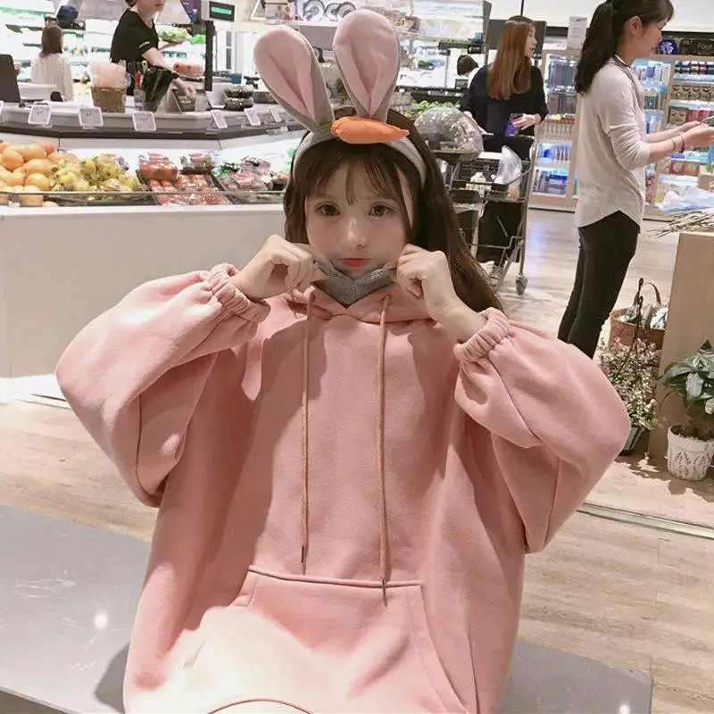 Толстовки женские одноцветные милые Harajuku поддельные две части черепаха шеи с капюшоном на завязках женские студенческие повседневные милые корейские стиль