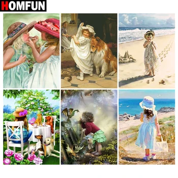 

HOMFUN Diamond Painting Full Square/Round Diamond "Girl child flower" Pattern Embroidery Cross Stitch 5D Rhinestone Painting