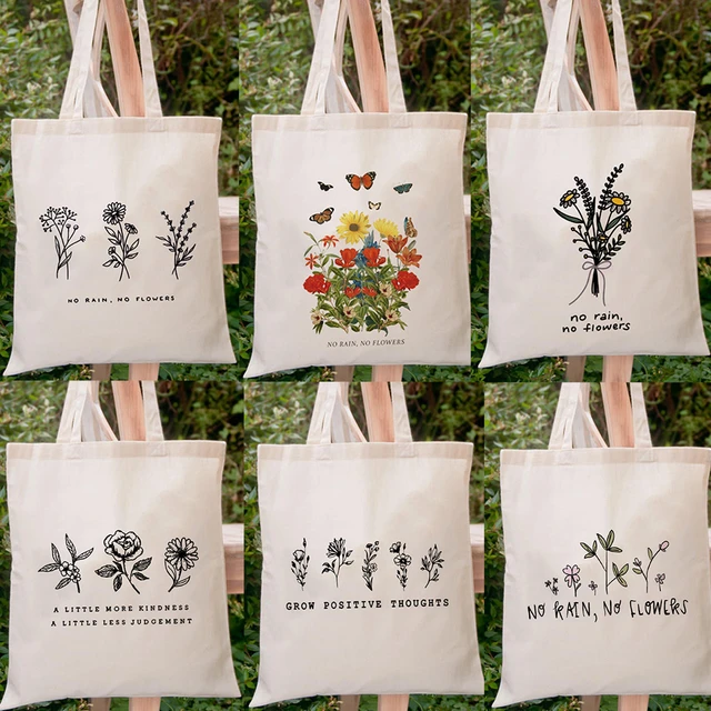 Floral Canvas Tote Bag Botanical Shopping Bag Aesthetic Flower Tote Bag  Canvas Grocery Bag for Women Trendy Tote