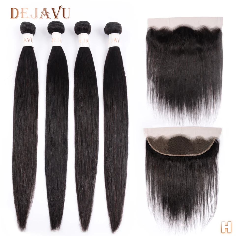

Dejavu Straight Hair Bundles With Closure 4 Bundles With 13*4 Lace Frontal Non-Remy Human Hair Bundles Brazillian Hair Capelli