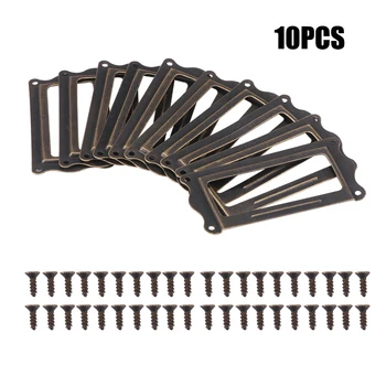 

10pcs Antique Brass Handle Label Pull Frame Name Card Holder Cabinet Drawer Box Case Knob For Furniture Hardware