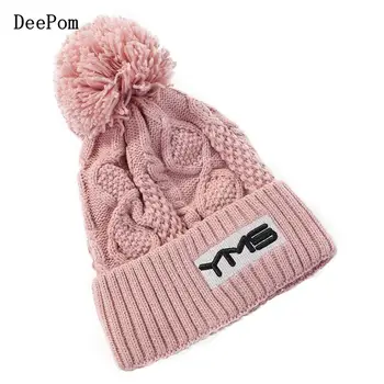 

DeePom Pompom Hats For Women Winter Knit Slouchy Beanies Female Baggy Ski Caps Plus Velvet Thick Warm Hat Female Gorras