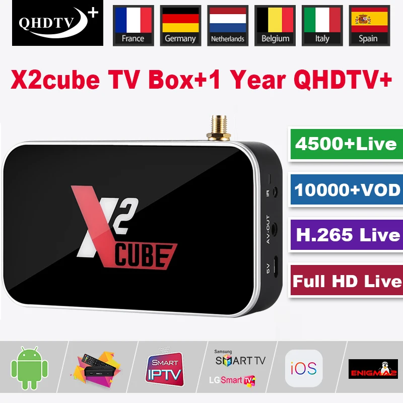 

X2cube Android TV Box+1 Year QHDTV Plus Subscription IPTV Code Italia Spain France IPTV 4K HD Media Player Dual WiFi Set-Top Box