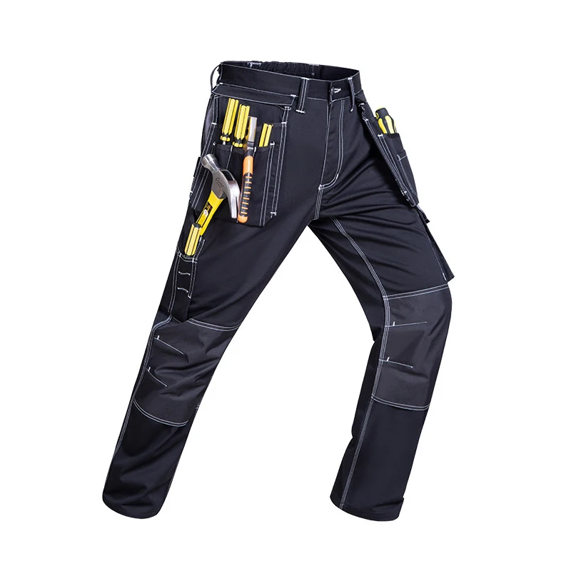 Men's Work Pants Cargo Pocket Black Industrial Uniform Elastic Waist REED 