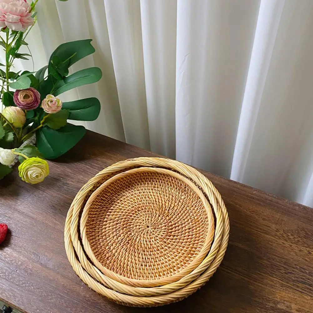 Beautiful Wicker Tray Wear Resistant Basket Handmade Not Easily Deformed Fruit Food Hand-Woven Rattan Tray 4