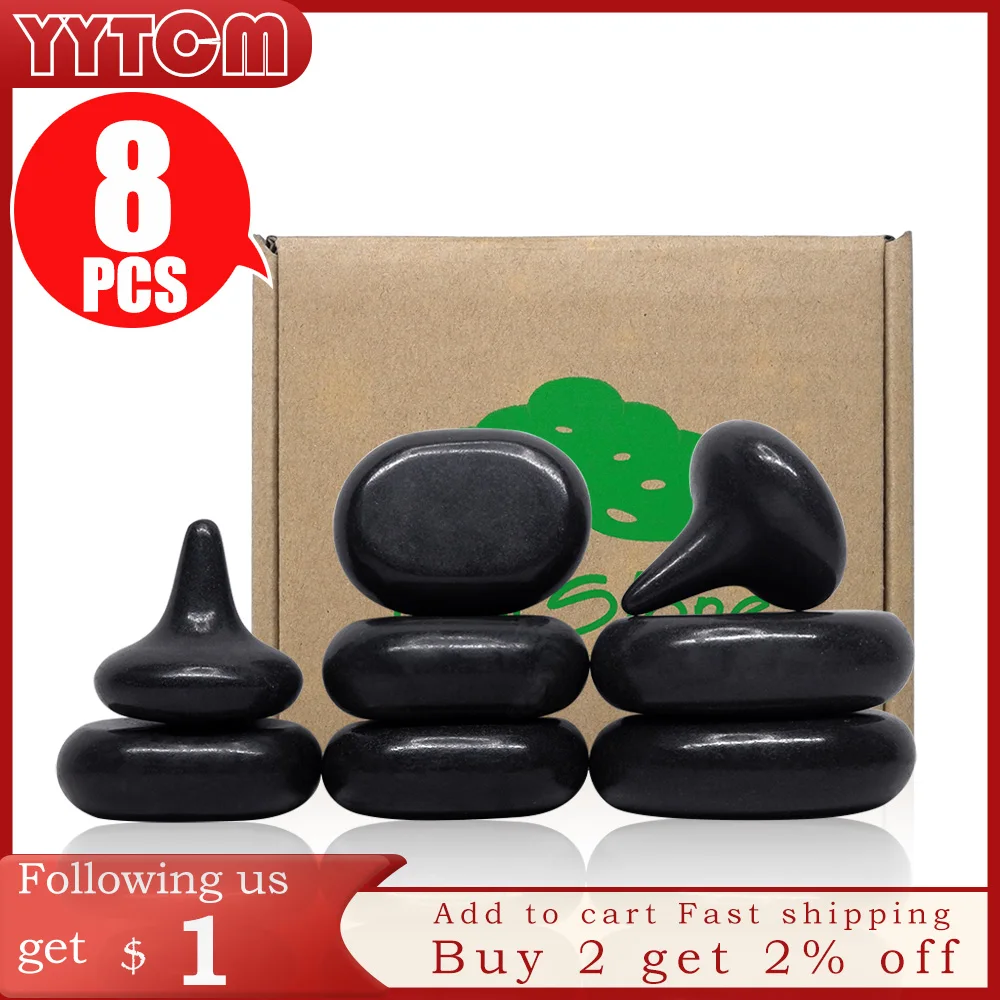 Tontin 8 Pz/Set Hot Stone Massage Set Riscaldatore Box Alleviare Lo Stress Mal Di Schiena Assistenza Sanitaria Lava Basalto Round Massage Tool Stones