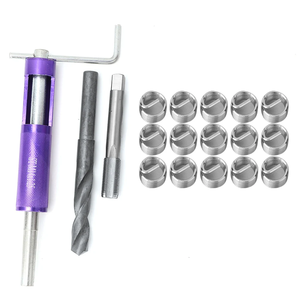 18pcs M11/14 Stainless Steel Wire Screw Sleeve,Thread Repair Insert Kit Tool Set for Restoring Damaged Threads in Steel,Iron M142 Aluminum 