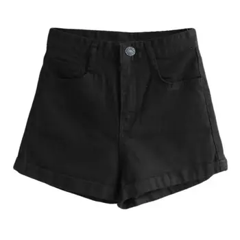 

2019 high waist Black Denim Shorts female summer students curl loose thin A-shaped shorts wide leg hot female